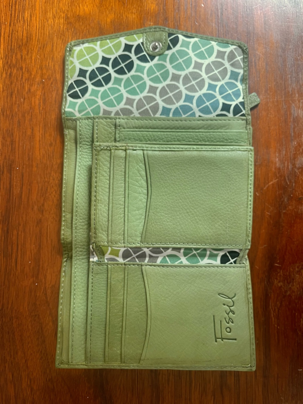 Fossil Light Green Genuine Leather Envelope Wallet - Picture 4 of 7